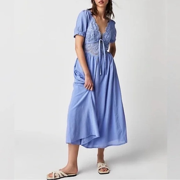 Free People Dresses & Skirts - NWOT Free People All You Need is Lace MIDI Dress BLUE